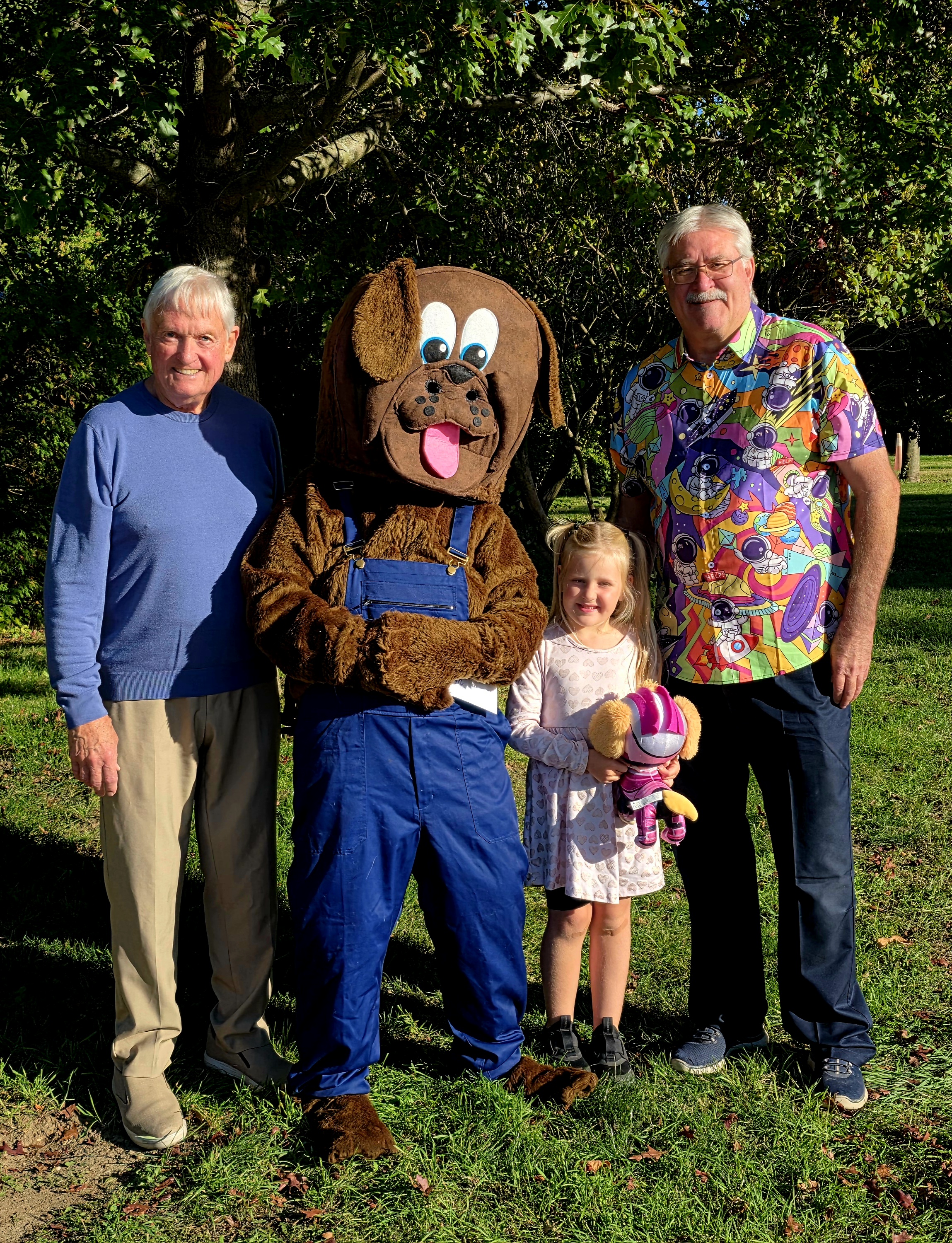 Dave, Paul, Camryn and Bingo the Dog Mascot